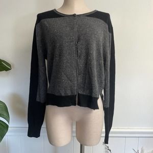 L2 London Cashmere Black Gray Colorblock Cardigan Sz M